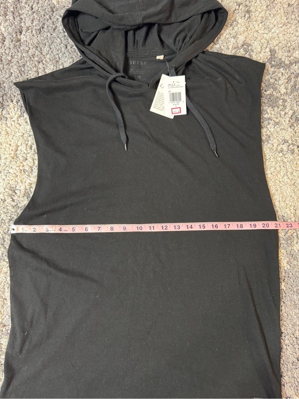 GUESS, Men’s Black Sleeveless Hooded Tank Top, Jagger Washed Hoodie, Black, L - Picture 7 of 10